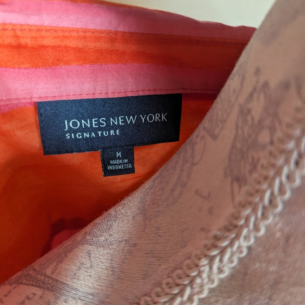Jones New York Tailored Orange and Pink Striped Shirt with Button Pockets M - Picture 8 of 11